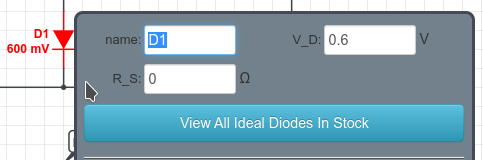 Ideal diode parameters in CircuitLab