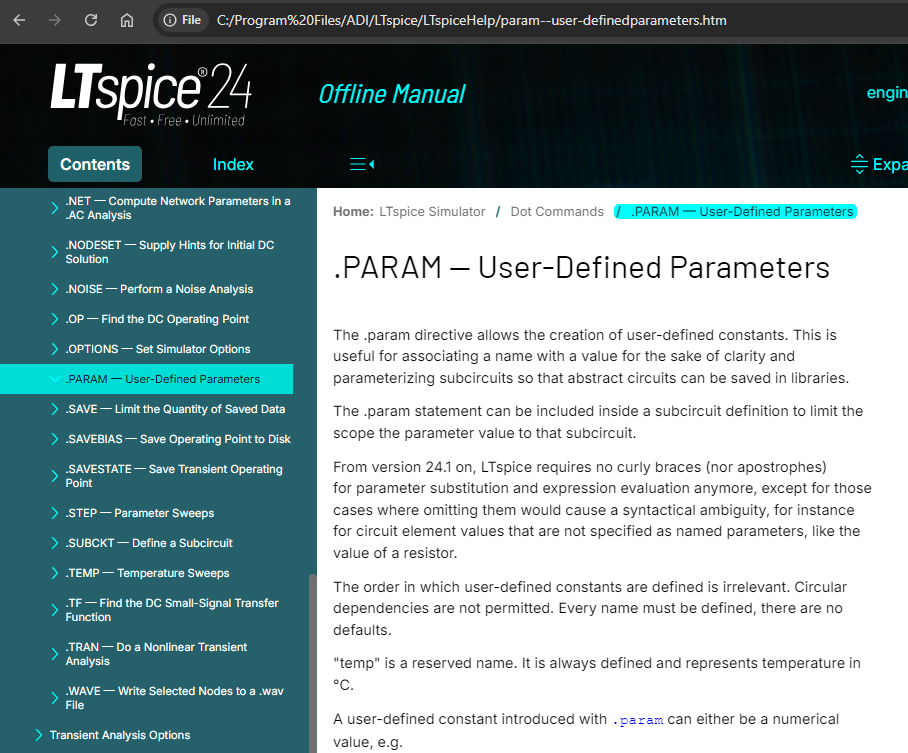 ltspice help param