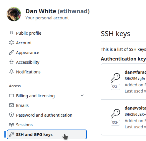 ssh key item