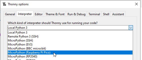 thonny interpreter pico