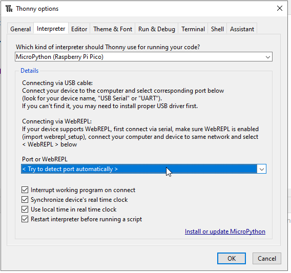 thonny interpreter port