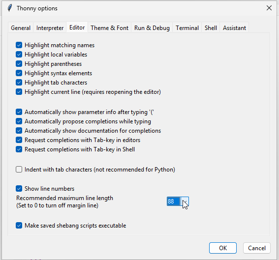 thonny options editor