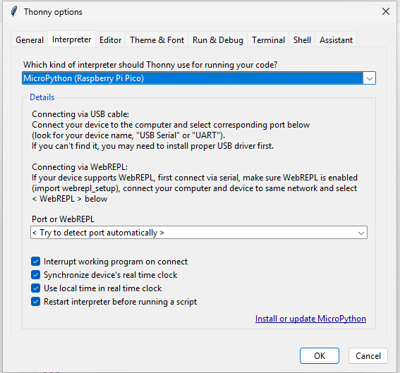 thonny options interpreter