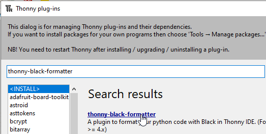 thonny plugin black formatter