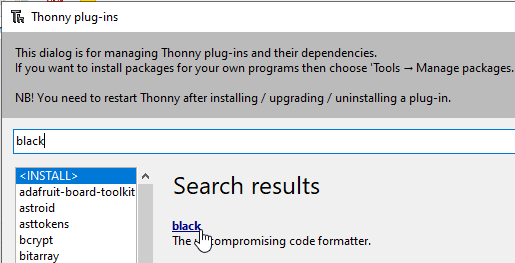 thonny plugin black