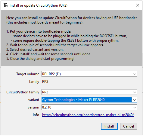 thonny update circuitpython makerpi